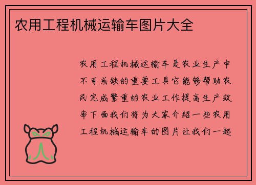 农用工程机械运输车图片大全