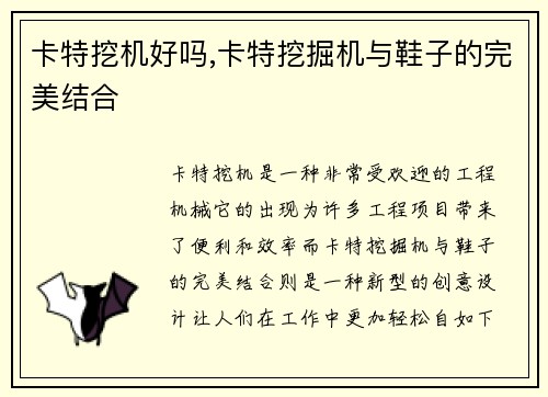 卡特挖机好吗,卡特挖掘机与鞋子的完美结合